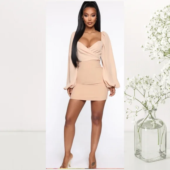 Fashion Nova | Dresses | Fashion Nova Focal Point Mini Dress Nude | Poshmark